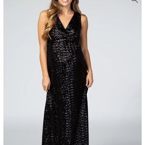 Pink blush black sequin maternity dress NWT
